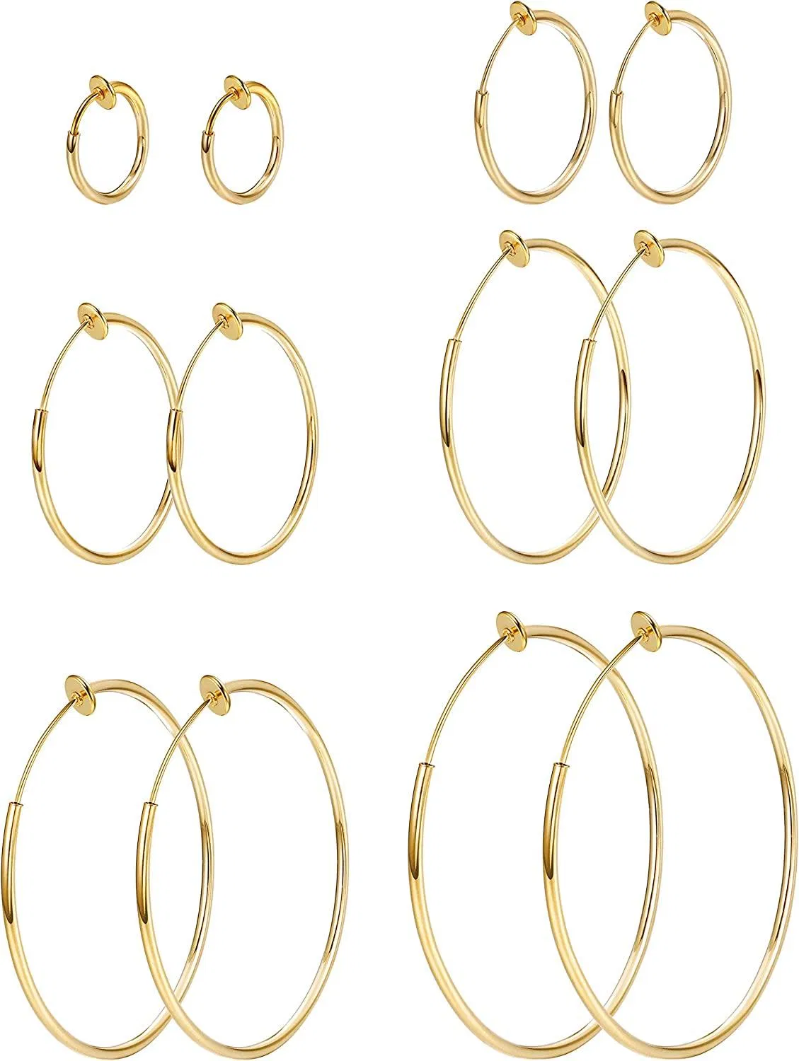 6 Pairs Stainless Hoop Earrings Set Clip On Hoop Earrings For Women Men Non Pierced Earrings - Grocery