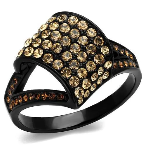 TK2351 - IP Black(Ion Plating) Stainless Steel Ring with Top Grade Crystal in Smoked Quartz - Grocery
