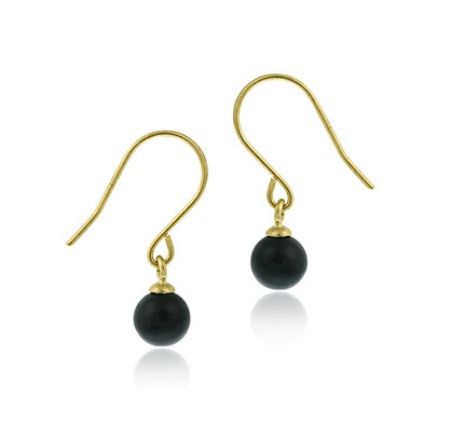 14k Gold over Sterling Silver Onyx Ball Dangle Earrings - Grocery