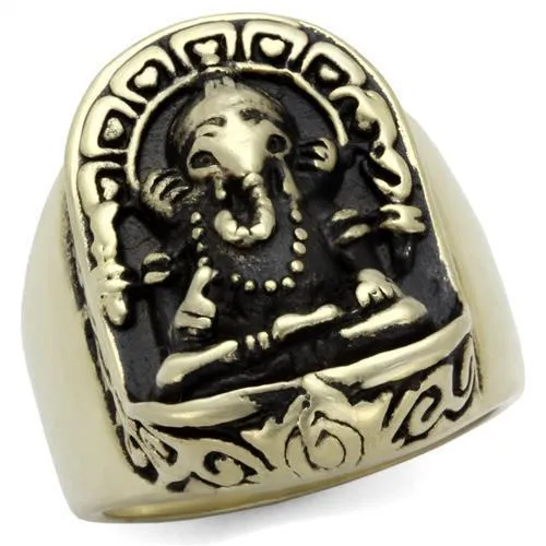 TK2457 - IP Antique Copper Stainless Steel Ring with Epoxy in Jet - Grocery