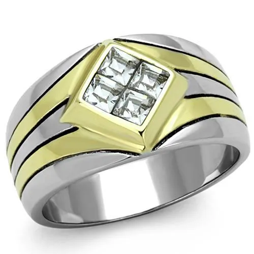 TK1610 - Two-Tone IP Gold (Ion Plating) Stainless Steel Ring with Top Grade Crystal in Clear - Grocery