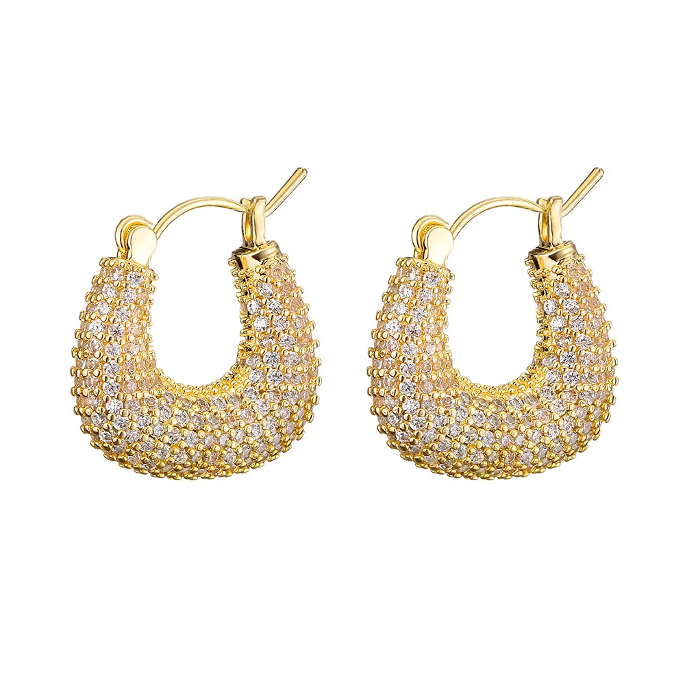 Copper Gilded Micro-set Zircon Light Luxury Retro Full Diamond Earrings - Grocery