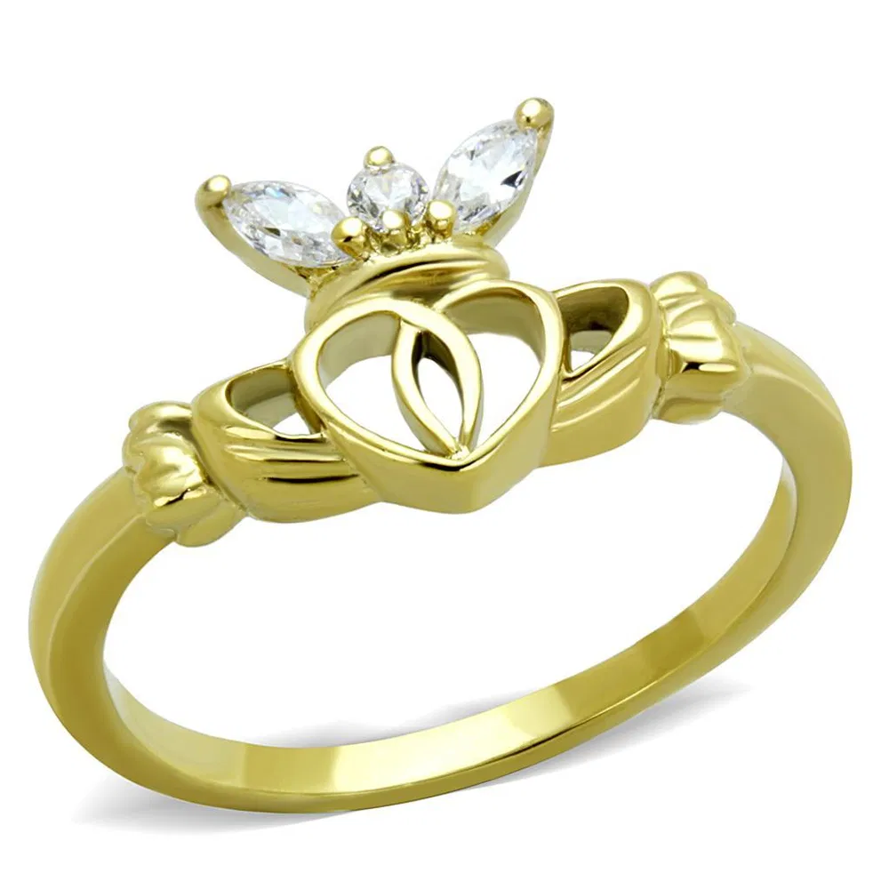 TK1926 - IP Gold(Ion Plating) Stainless Steel Ring with AAA Grade CZ in Clear - Grocery