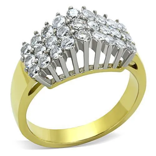 TK1376 - Two-Tone IP Gold (Ion Plating) Stainless Steel Ring with AAA Grade CZ in Clear - Grocery