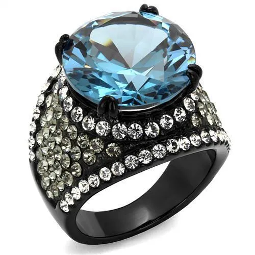 TK2555 - IP Black(Ion Plating) Stainless Steel Ring with AAA Grade CZ in London Blue - Grocery