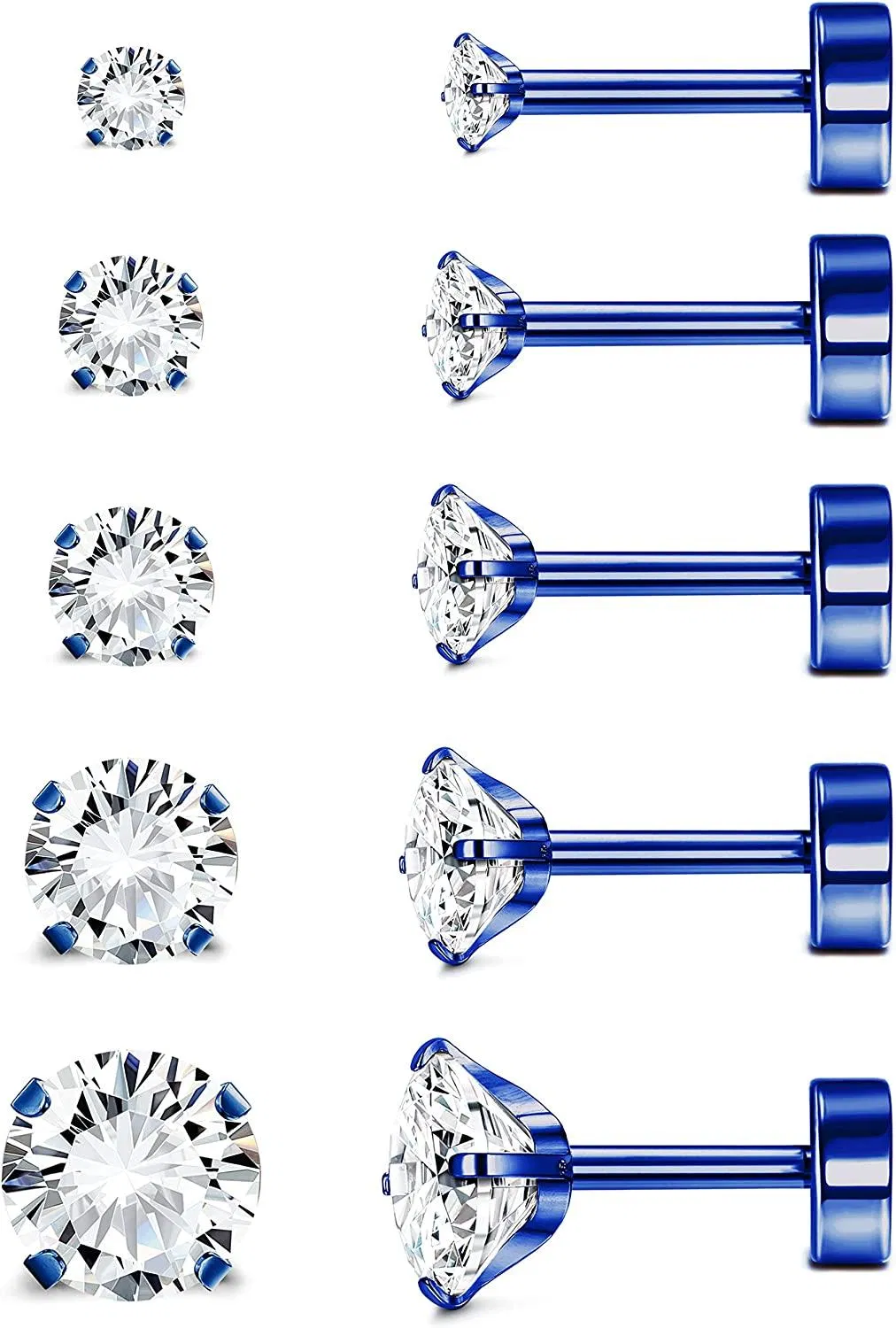 CZ Stud Earrings for Women Men Stainless 3mm 4mm 5mm 6mm 8mm Cubic Zirconia Cartilage Helix Earrings Studs 20G Flatback Earrings - Grocery