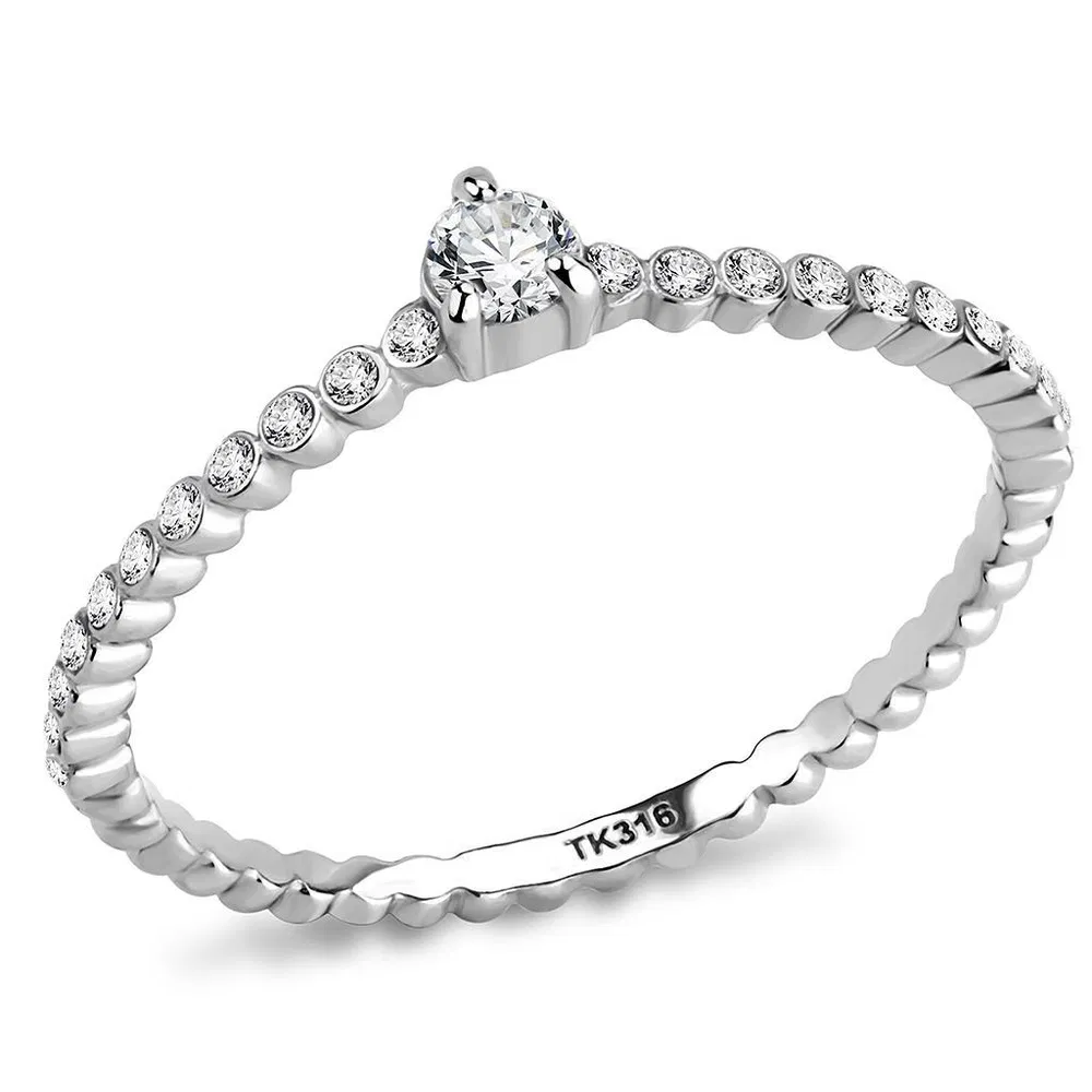 DA343 - No Plating Stainless Steel Ring with AAA Grade CZ in Clear - Grocery