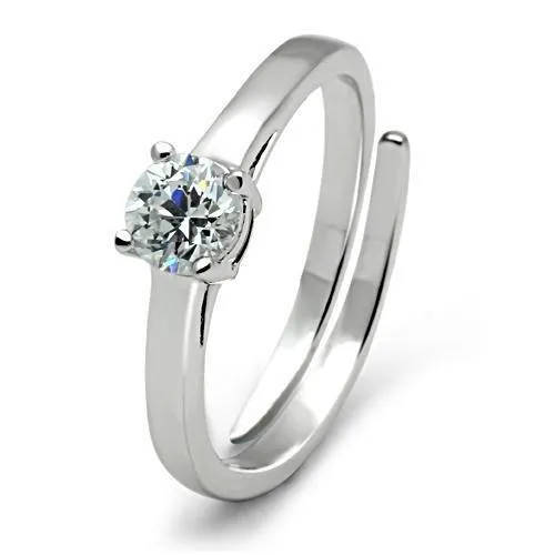 3W112 - Rhodium Brass Ring with AAA Grade CZ in Clear - Grocery