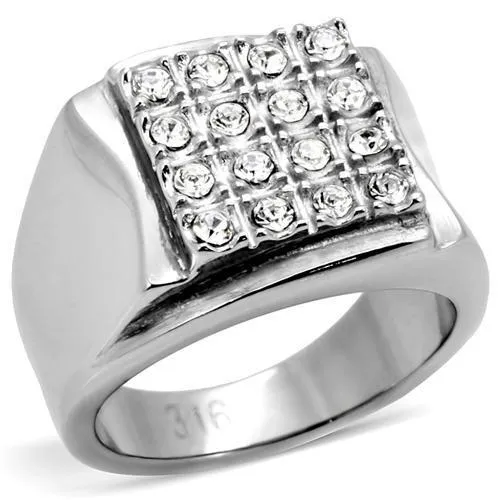 TK95409 - High polished (no plating) Stainless Steel Ring with Top Grade Crystal in Clear - Grocery
