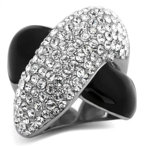 TK1427 - High polished (no plating) Stainless Steel Ring with Top Grade Crystal in Clear - Grocery