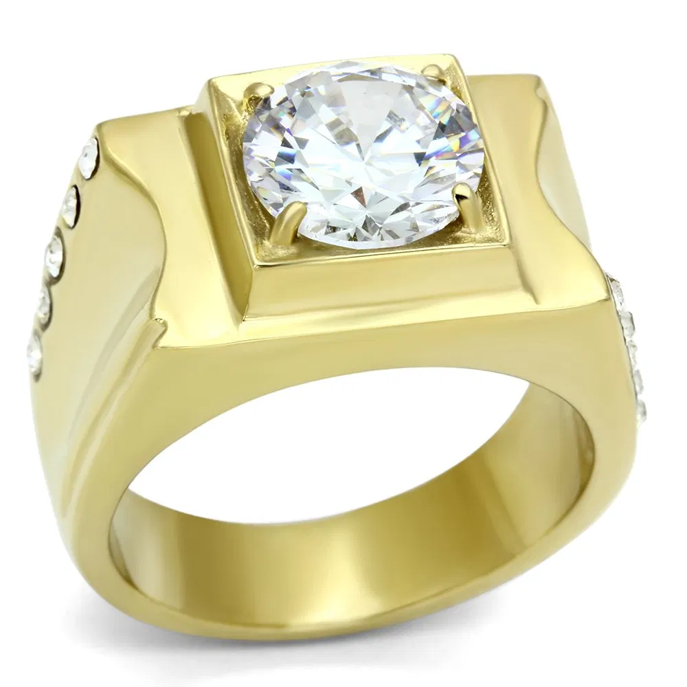 TK721 - IP Gold(Ion Plating) Stainless Steel Ring with AAA Grade CZ in Clear - Grocery