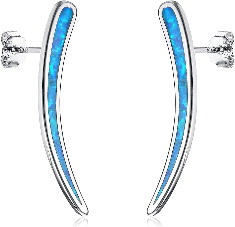 Opal Ear Cuff Earrings 925 Sterling Created Fire Opal Bar Crawler Climber Earrings Gifts for Women - Grocery