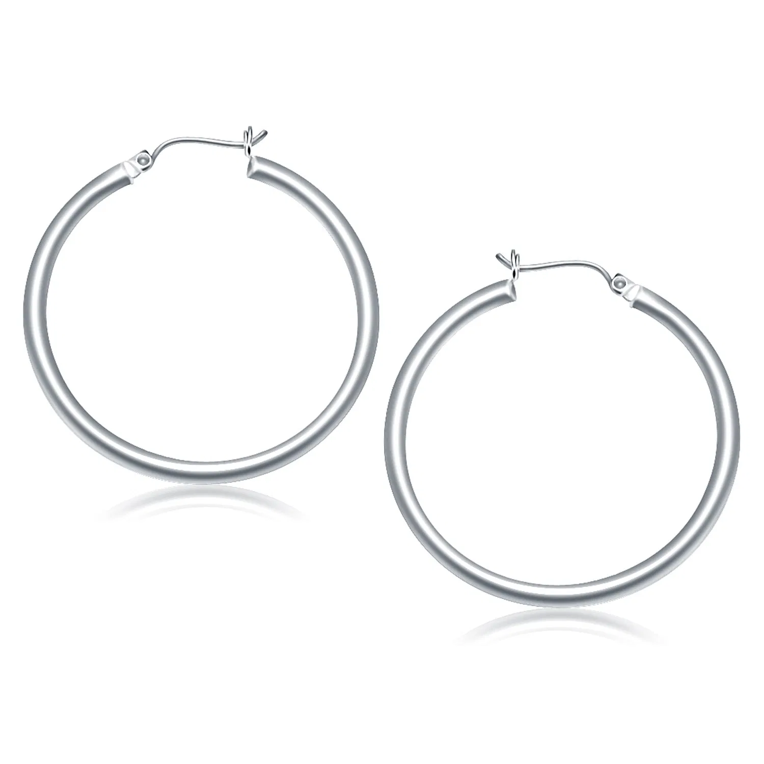 14k White Gold Polished Hoop Earrings (3x40mm) - Grocery