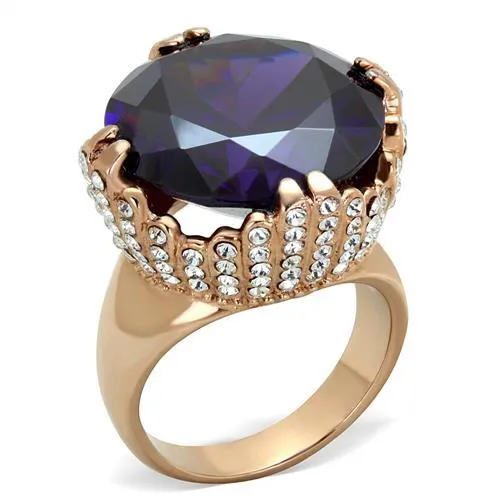 TK1786 - IP Rose Gold(Ion Plating) Stainless Steel Ring with AAA Grade CZ in Amethyst - Grocery