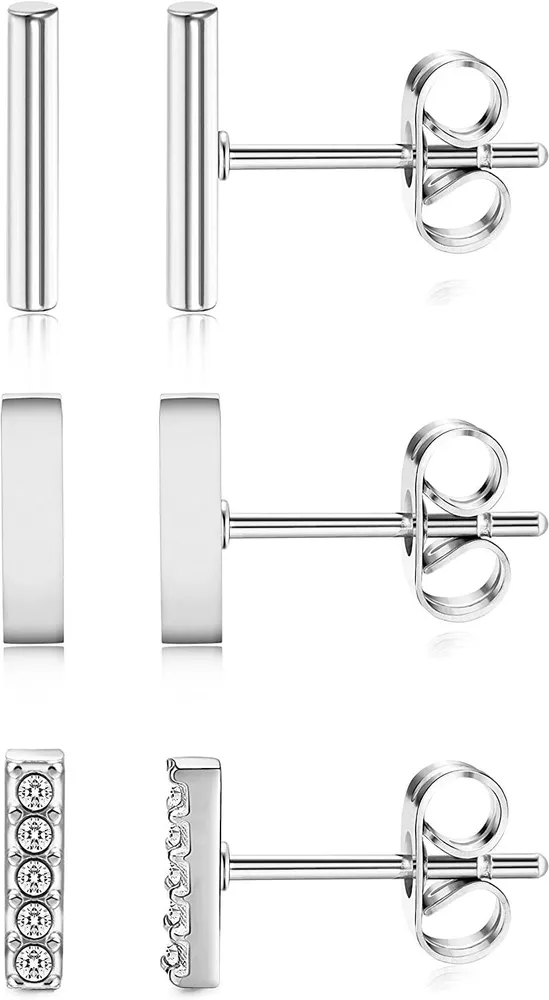 3 Pairs 20G Stainless Steel Mini Bar Earring Line Ear Studs Stick Stud Earrings For Women and Men - Grocery