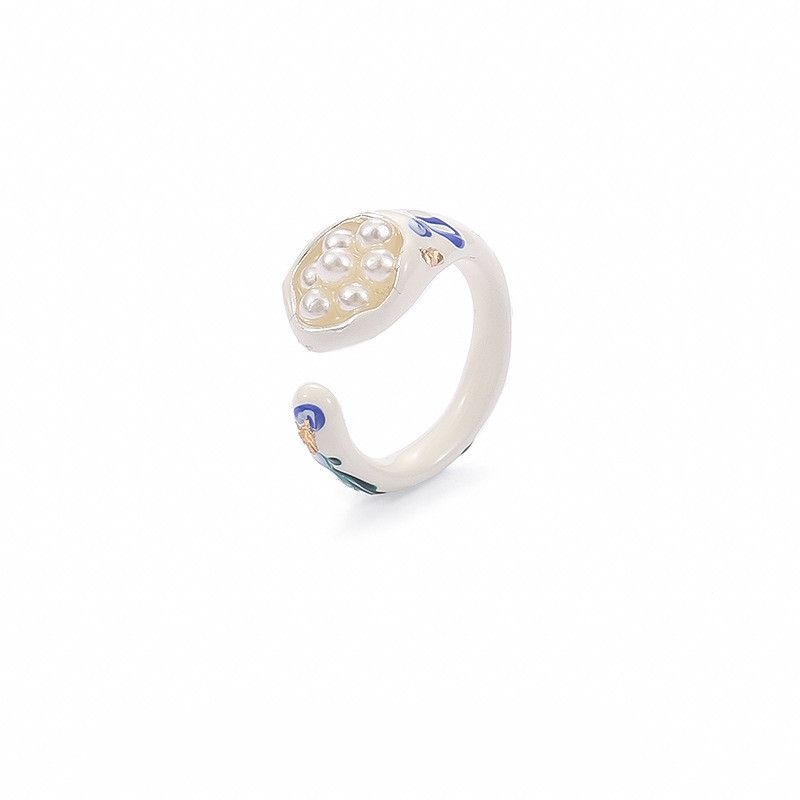 And Elegant Gold Leaf Hand-painted White Handmade Ring - Grocery