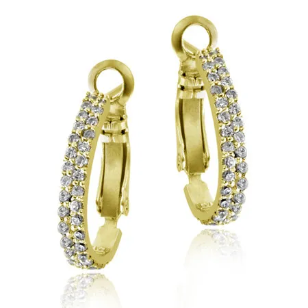 18k Gold over Silver Two Row CZ Half Hoop Earrings - Grocery