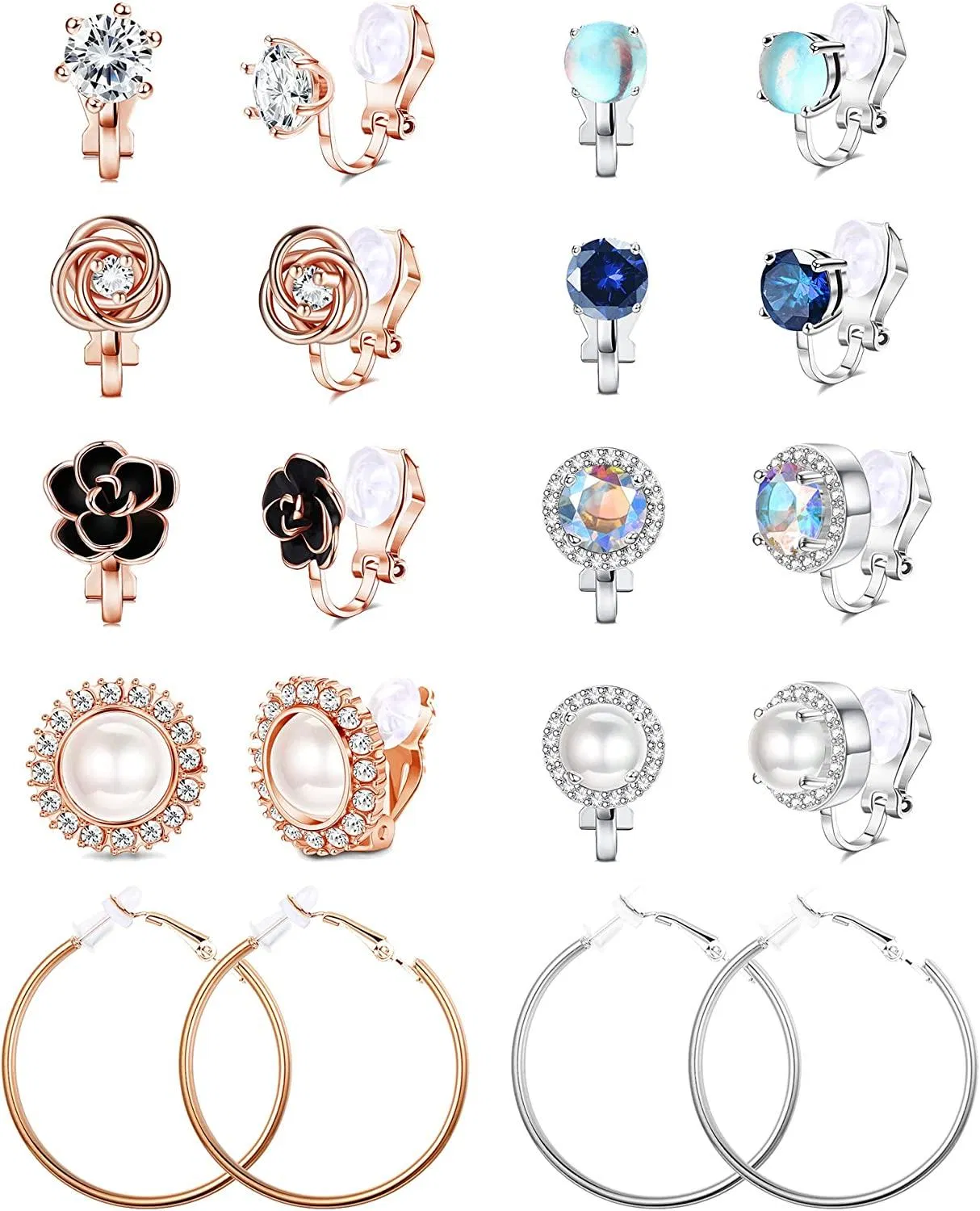 10 Pairs Clip On Earrings for Women Clip On Hoop Earrings Butterfly Flower Heart CZ Pearl Clip Stud Earrings Clip On Earrings Set Non Pierced Earrings - Grocery