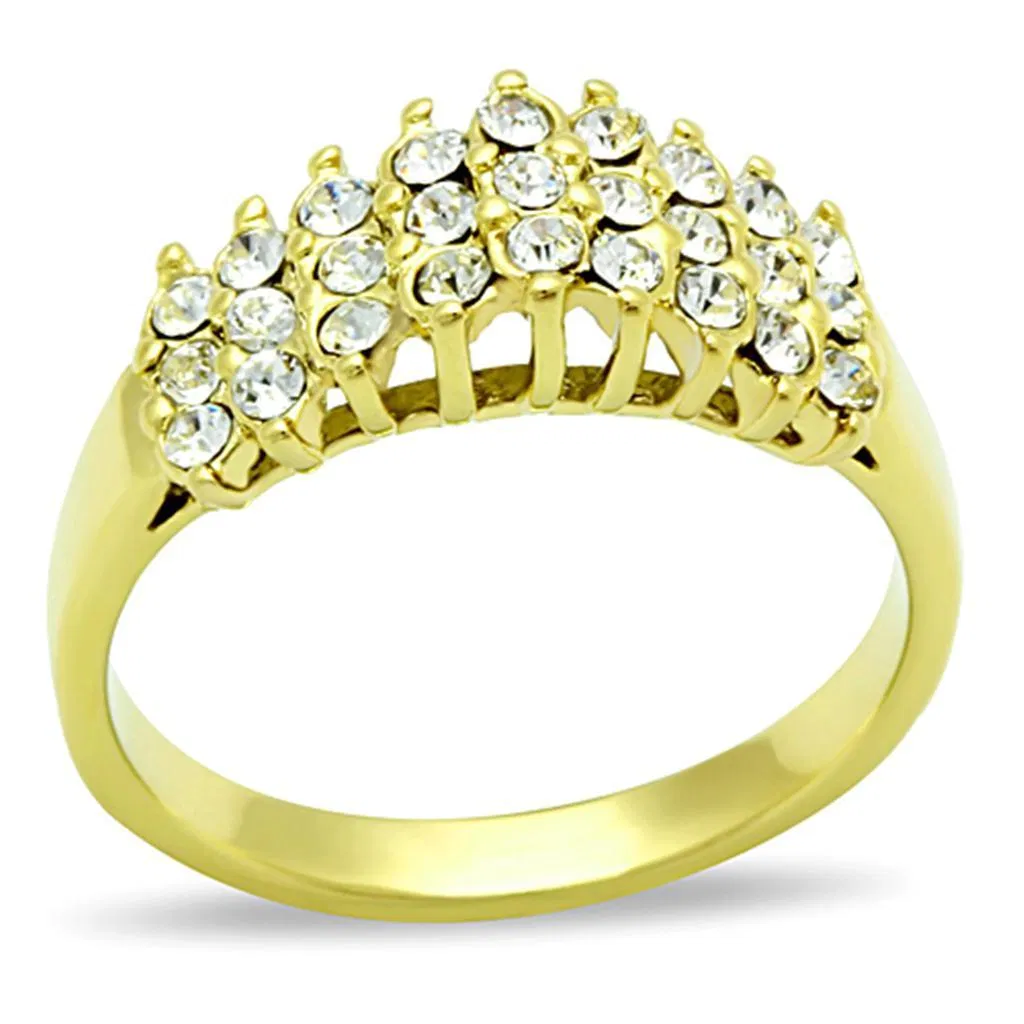 TK1384 - IP Gold(Ion Plating) Stainless Steel Ring with Top Grade Crystal in Clear - Grocery