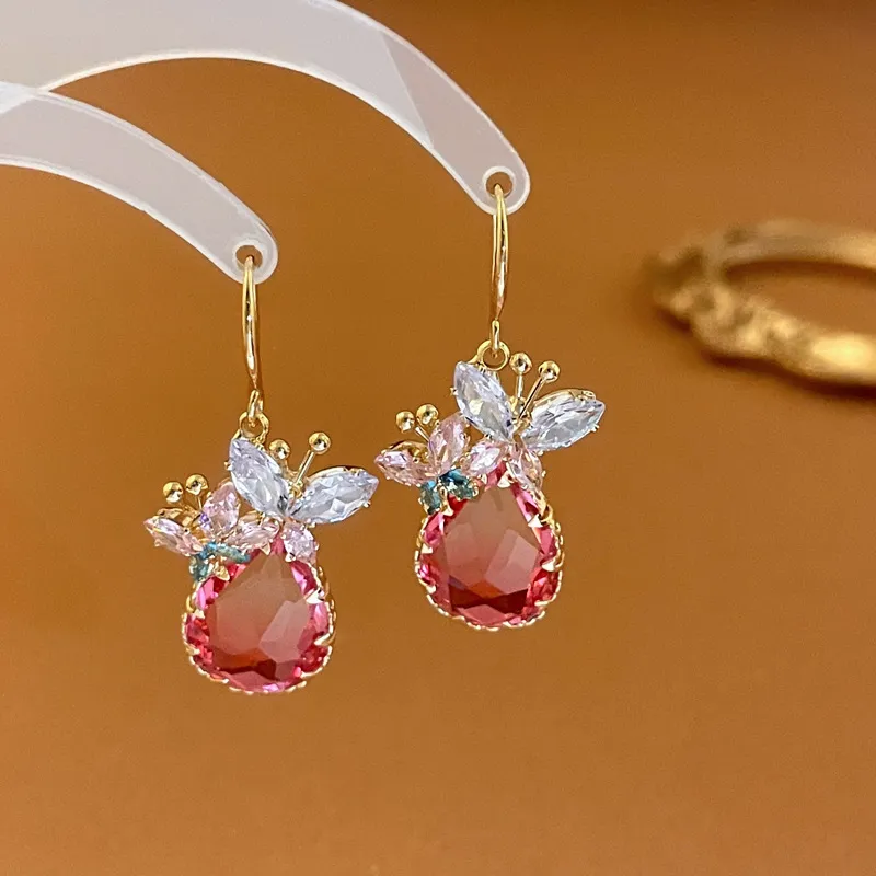 1 Pair Of Zircon Butterfly Drop Dangle Earrings Jewelry - Grocery