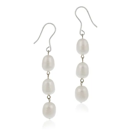 Sterling Silver Freshwater Cultured White Pearl Drop Earrings - Grocery