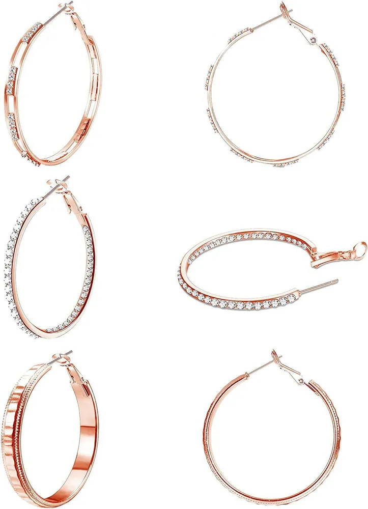 925 Sterling Silver Post Gold Hoop Earrings for Women Cubic Zirconia 3 Pairs Hoop Earrings Set Hypoallergenic Big Hoop Earrings - Grocery