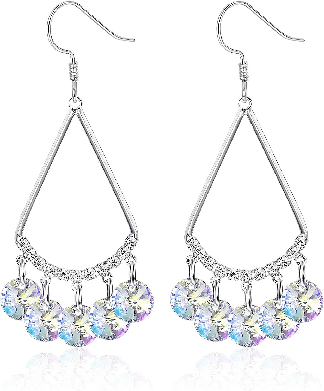 Crystal Dangle Earrings Stainless Drop Earrings Triangle Colorful Twist Earrings Hypoallergenic Jewellery Gift for Women - Grocery