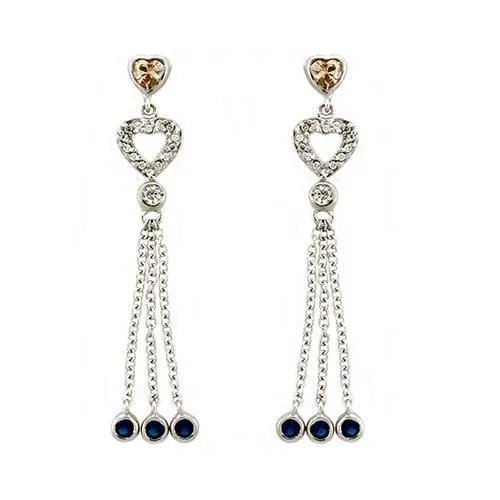 LOAS1337 - Rhodium 925 Sterling Silver Earrings with AAA Grade CZ in Champagne - Grocery