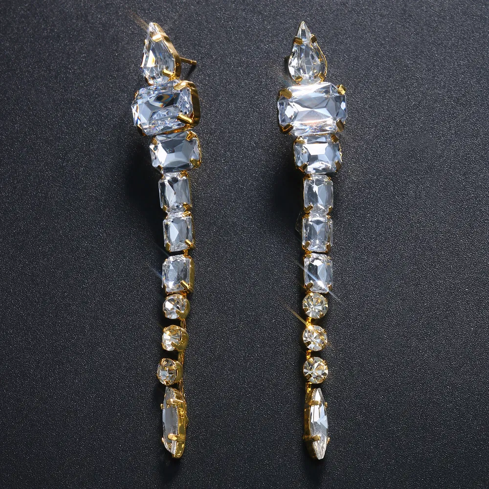 Long Shiny Diamond Rhinestone Earrings - Grocery