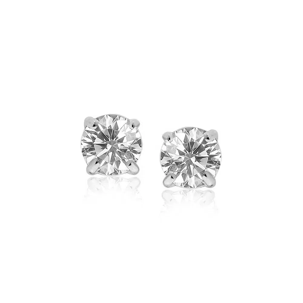 Sterling Silver Stud Earrings with White Hue Faceted Cubic Zirconia(6mm) - Grocery
