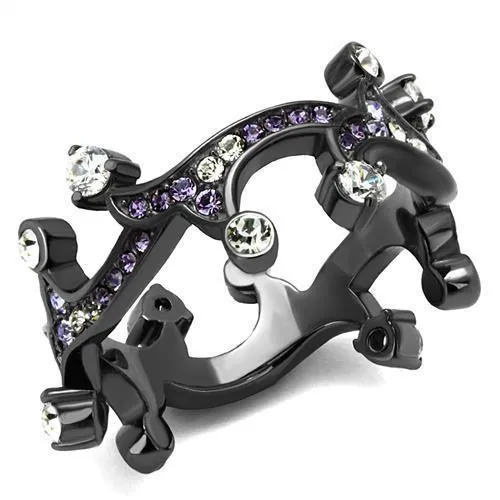 TK2780 - IP Light Black (IP Gun) Stainless Steel Ring with AAA Grade CZ in Clear - Grocery