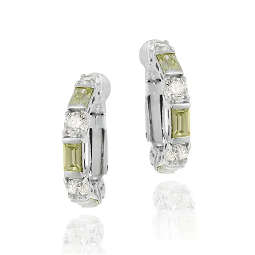 Sterling Silver Light Green & White CZ Hoop Earrings - Grocery