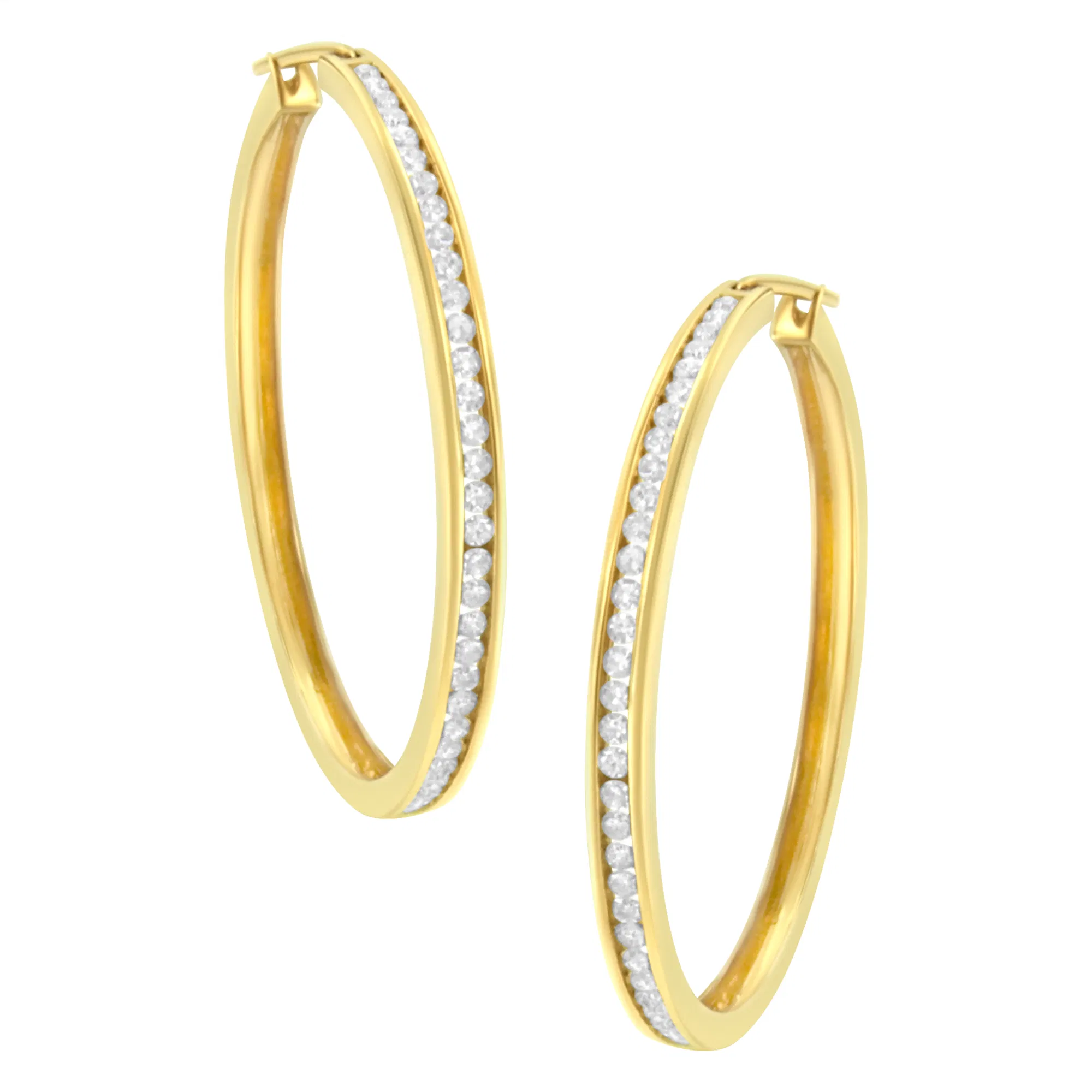 10K Yellow Gold 1 cttw Channel Set Diamond Hoop Earrings (I-J Clarity, I1-I2 Color) - Grocery