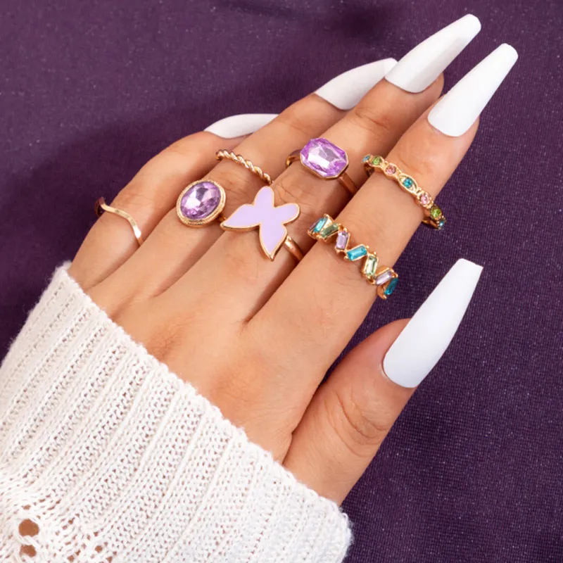 Set Of Seven Geometric Hemp Pattern Rings - Grocery