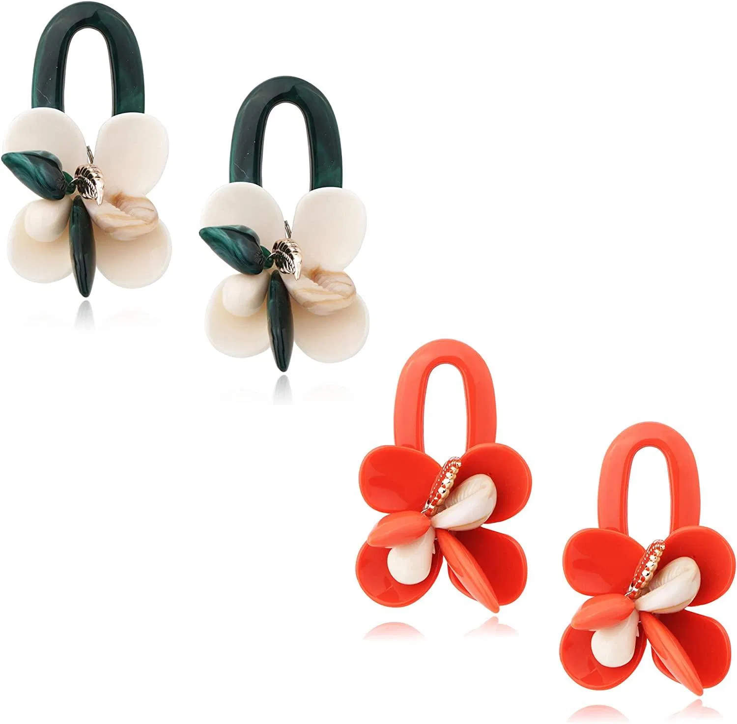 2Pairs Resin Floral Earrings Dainty Drop Dangle Flower Stud Earrings for Women - Grocery