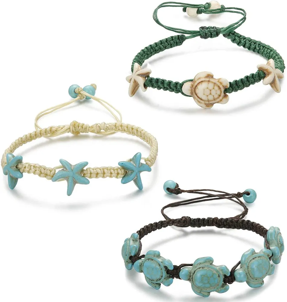 3pcs Assorted Turtle Bracelet Hawaiian Sea Turtle Starfish Bracelet Handmade Bracelet - Grocery