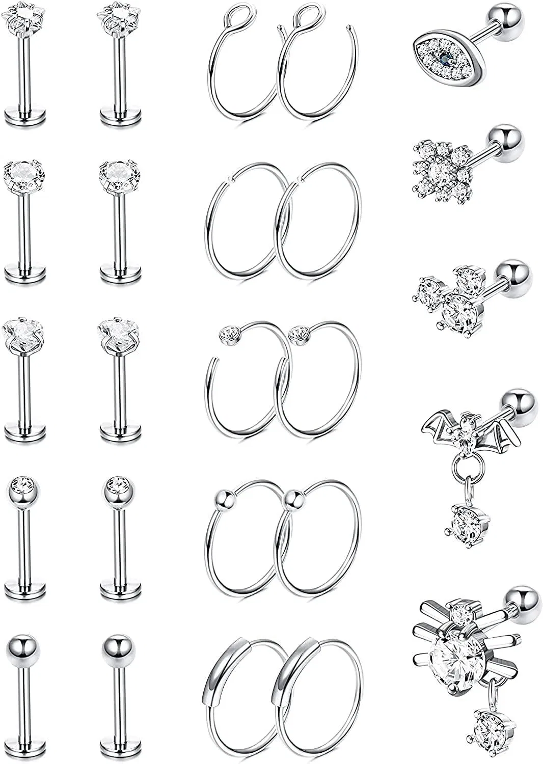 16G Cartilage Earring Stud Hoop for Women Men Tragus Stud Earring Surgical Forward Helix Earrings Hoop Conch Piercings Jewelry - Grocery