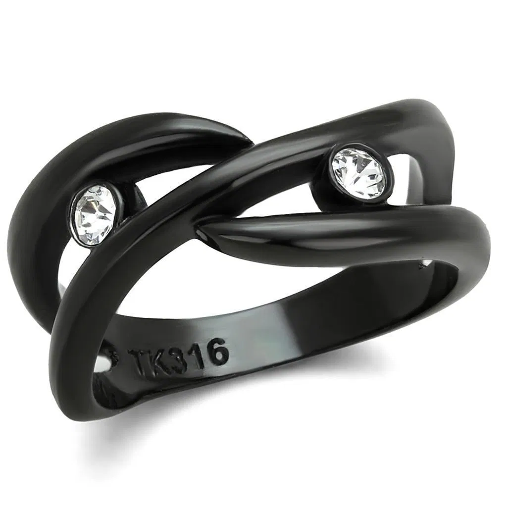 TK2137 - IP Black(Ion Plating) Stainless Steel Ring with Top Grade Crystal in Clear - Grocery