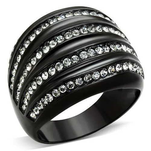 TK1789 - IP Black(Ion Plating) Stainless Steel Ring with Top Grade Crystal in Black Diamond - Grocery