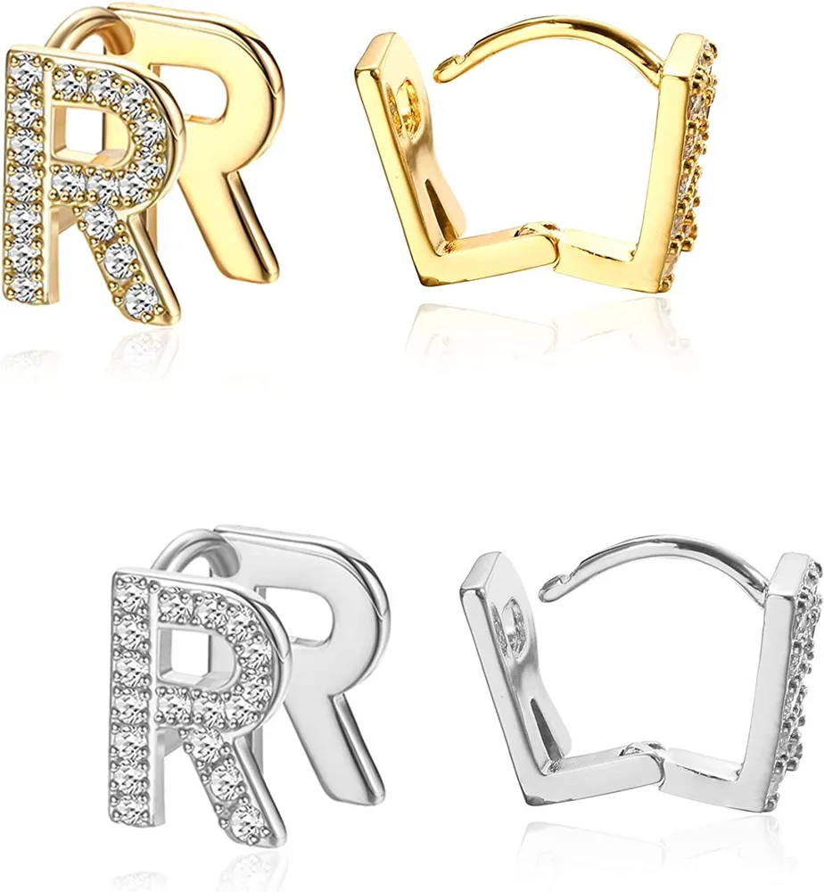2 Pairs Initial Stud Earrings for Women 14K Gold Plated 26 Letters Alphabet Earrings Christmas Gift - Grocery