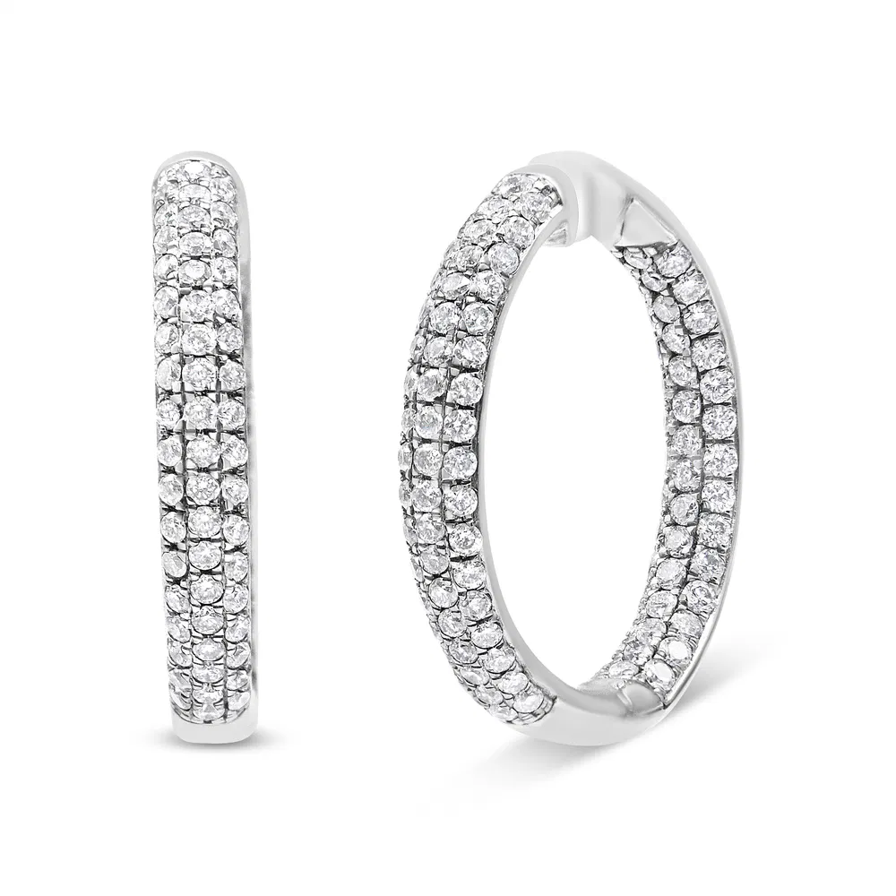 14K White Gold 2.00 Cttw Lab Grown Diamond Triple Row Inside Out Hoop Earrings (G-H Color, SI1-SI2 Clarity) - Grocery