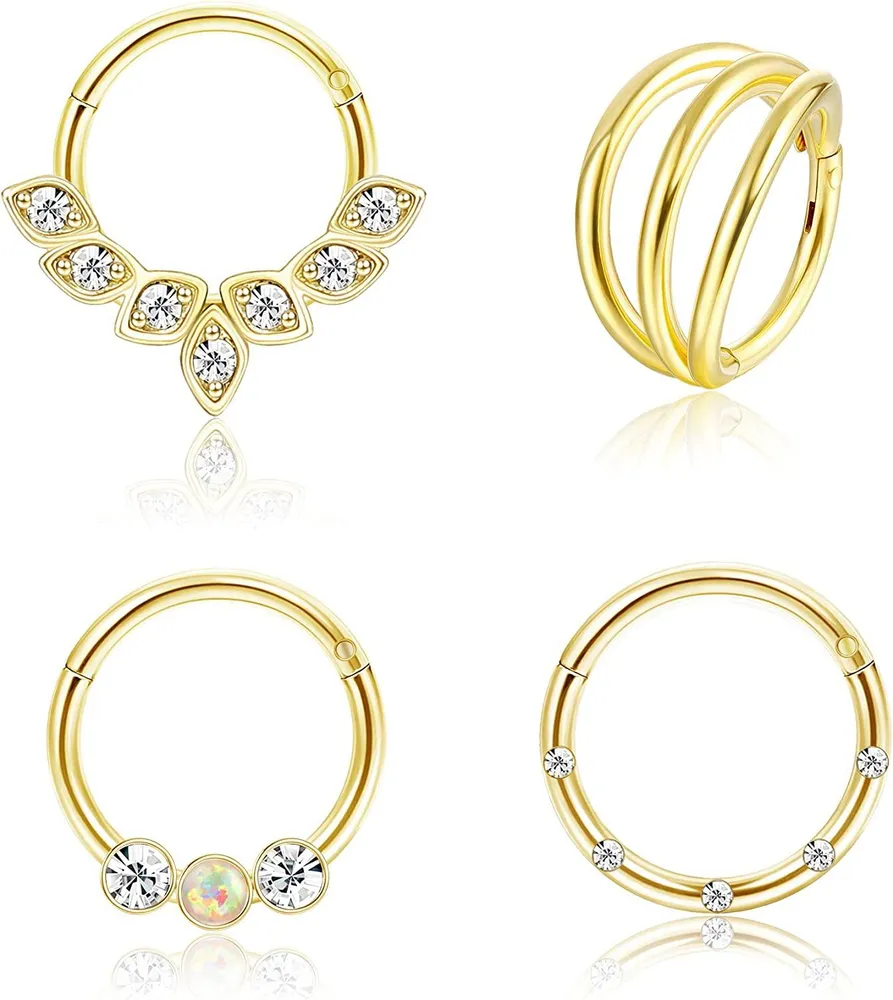 16G Septum Clicker Ring for Women Men Nose Rings Hoop Cartilage Conch Tragus Helix Earring Hoop Earrings CZ Daith Rook Ear Nose Piercing Jewelry - Grocery