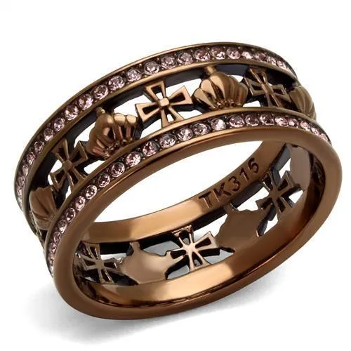 TK2204LC - IP Coffee light Stainless Steel Ring with Top Grade Crystal in Light Rose - Grocery