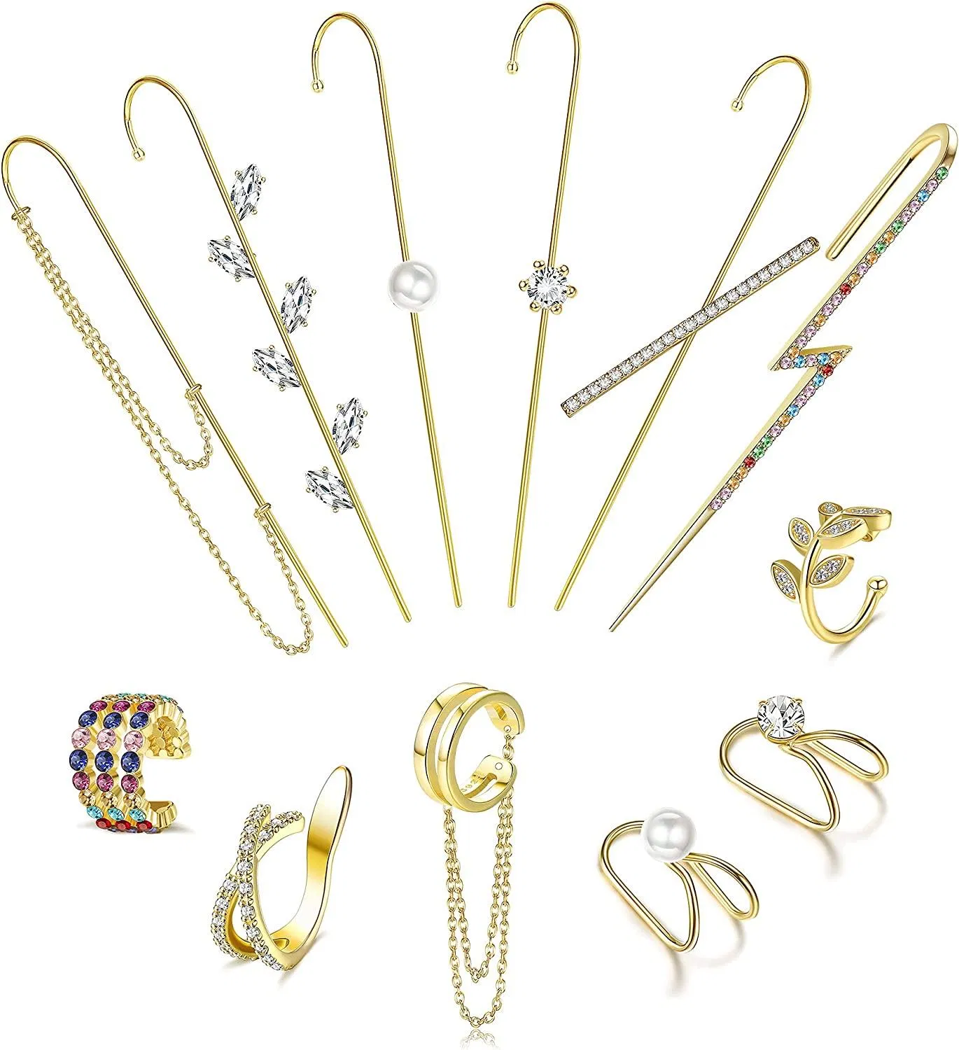 Pcs Ear Wrap Crawler Hook Earrings Ear Cuff Earrings For Women Gold Climber Piercing Ear Cartilage Non Pierced Ear Cuffs & Wraps Earrings Set - Grocery