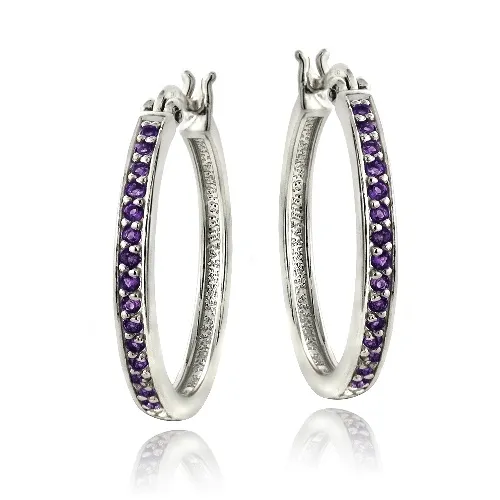 Sterling Silver 5/8ct Amethyst 25mm Round Hoop Earrings - Grocery