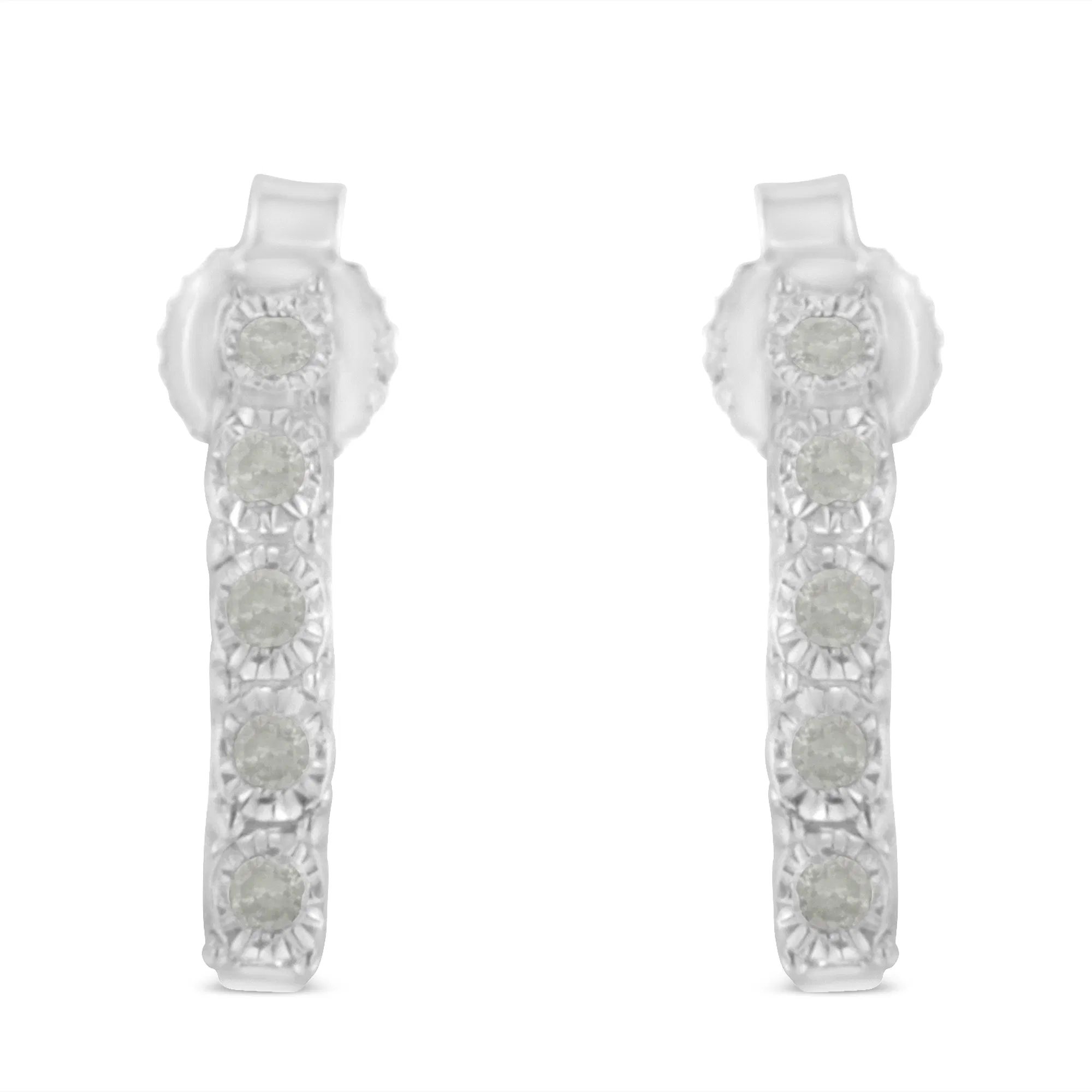 .925 Sterling Silver 1/10ct cttw Miracle-Set Diamond 5 Stone J-Hoop Earrings (I-J Color, I3 Clarity) - Grocery