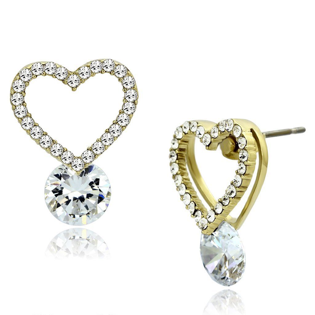 TK1045 - IP Gold(Ion Plating) Stainless Steel Earrings with AAA Grade CZ in Clear - Grocery