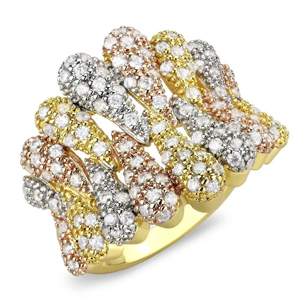 3W1462 - Tricolor Brass Ring with AAA Grade CZ in Clear - Grocery