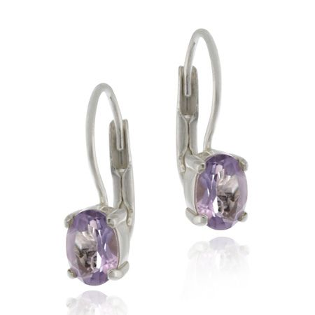 Sterling Silver Amethyst Oval Lever-Back Earrings - Grocery