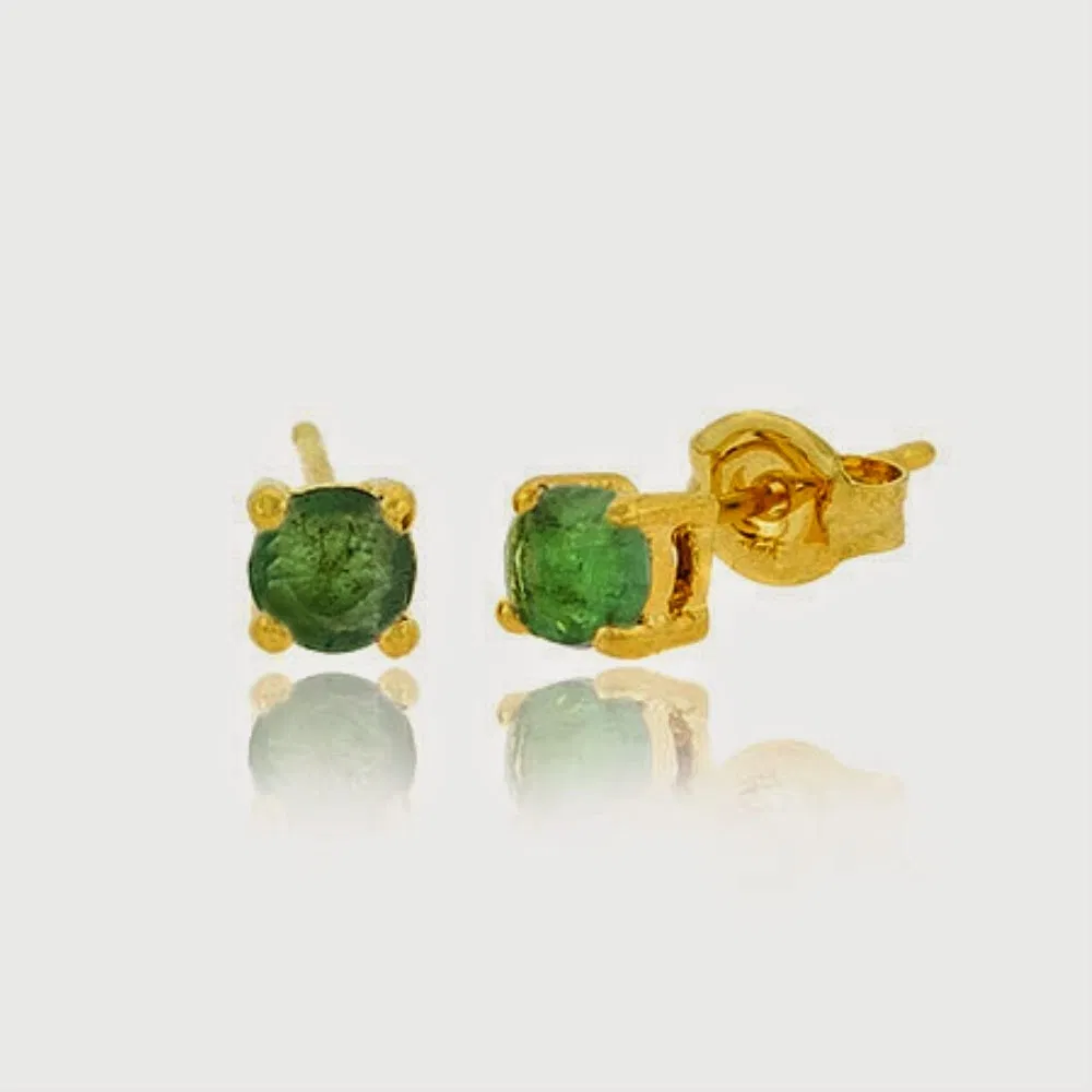 18K Gold over Sterling Silver 4mm Round Emerald Stud Earrings - Grocery